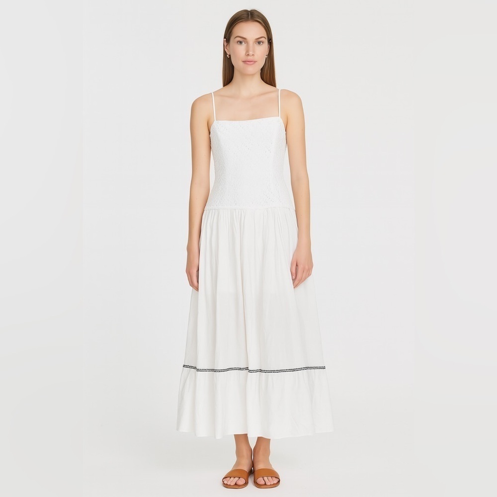 Tanya Taylor White Sleeveless Spaghetti Strap Maxi Dress
